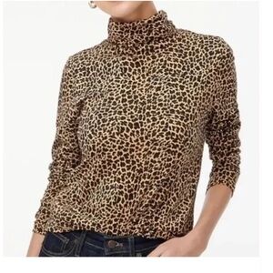 J. CREW Cheetah Print Cotton Turtleneck Long Sleeve Top Size Medium